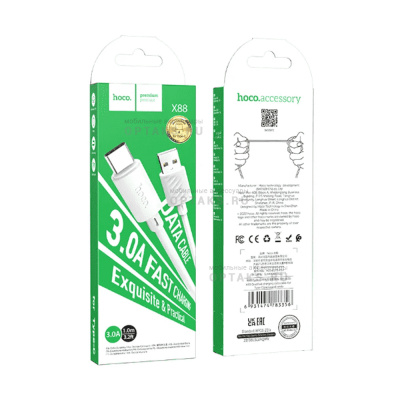 Кабель USB to Type-C HOCO X88 Gratified, 1.0м, 3,0А, белый