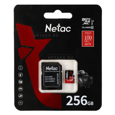 MicroSDXC  256GB  Netac  P500  Extreme Pro Class 10 UHS-I A1 V30 (100 Mb/s) + SD адаптер