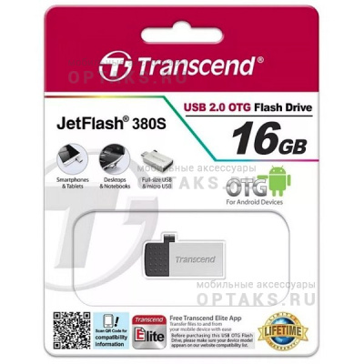 Флешка USB, 16 Гб Transcend  JetFlash 380  серебро  (USB+microUSB)  for Android smartphones