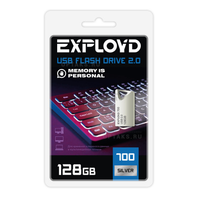 USB  128GB  Exployd  700  серебро  металл, mini