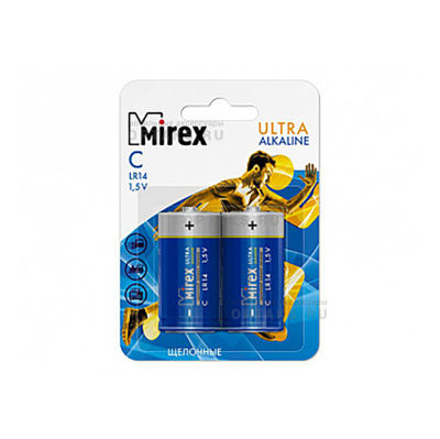 Элемент питания Mirex R14 / C 1,5V  2 шт (2/12/96), ecopack