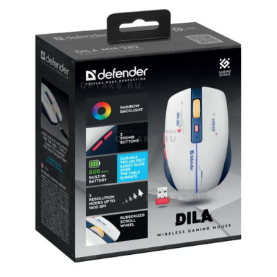Беспроводная игровая мышь DEFENDER Dila MM-282 бел+син,LED,6D,2.4,1800dpi (1/100)
