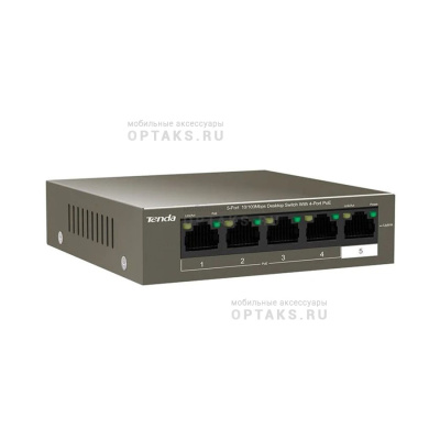 Настольный неуправляемый PoE коммутатор Tenda TEF1105P-4-38W 5*10/100Base-TX, мощность до 35 Вт