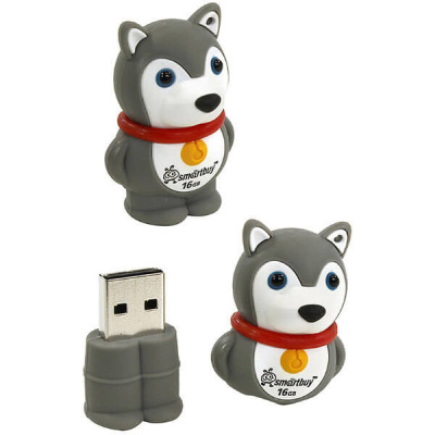 Флешка USB, 16 Гб Smartbuy Wild series  Собака  серая