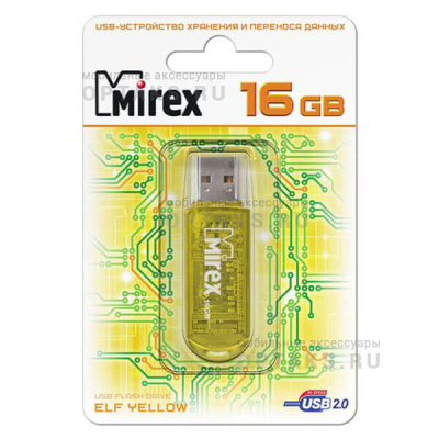 Флешка USB, 16 Гб Mirex  ELF  жёлтый  (ecopack)